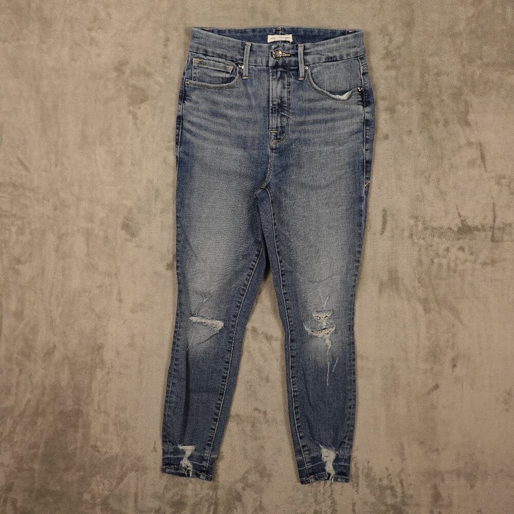 Good American Jeans‎ Good Waist Crop women's 4/27 blue stretchy distressed